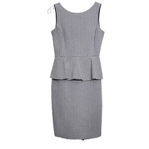 Banana Republic Peplum Sheath Dress Womens Sz 4 Black White Dot Geometric Office